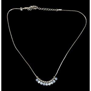 Simple Elegant Blue Gemmed Silver Tone Necklace